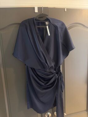 ASOS Navy Satin Wrap Dress with Side Tie - beautiful new with tags